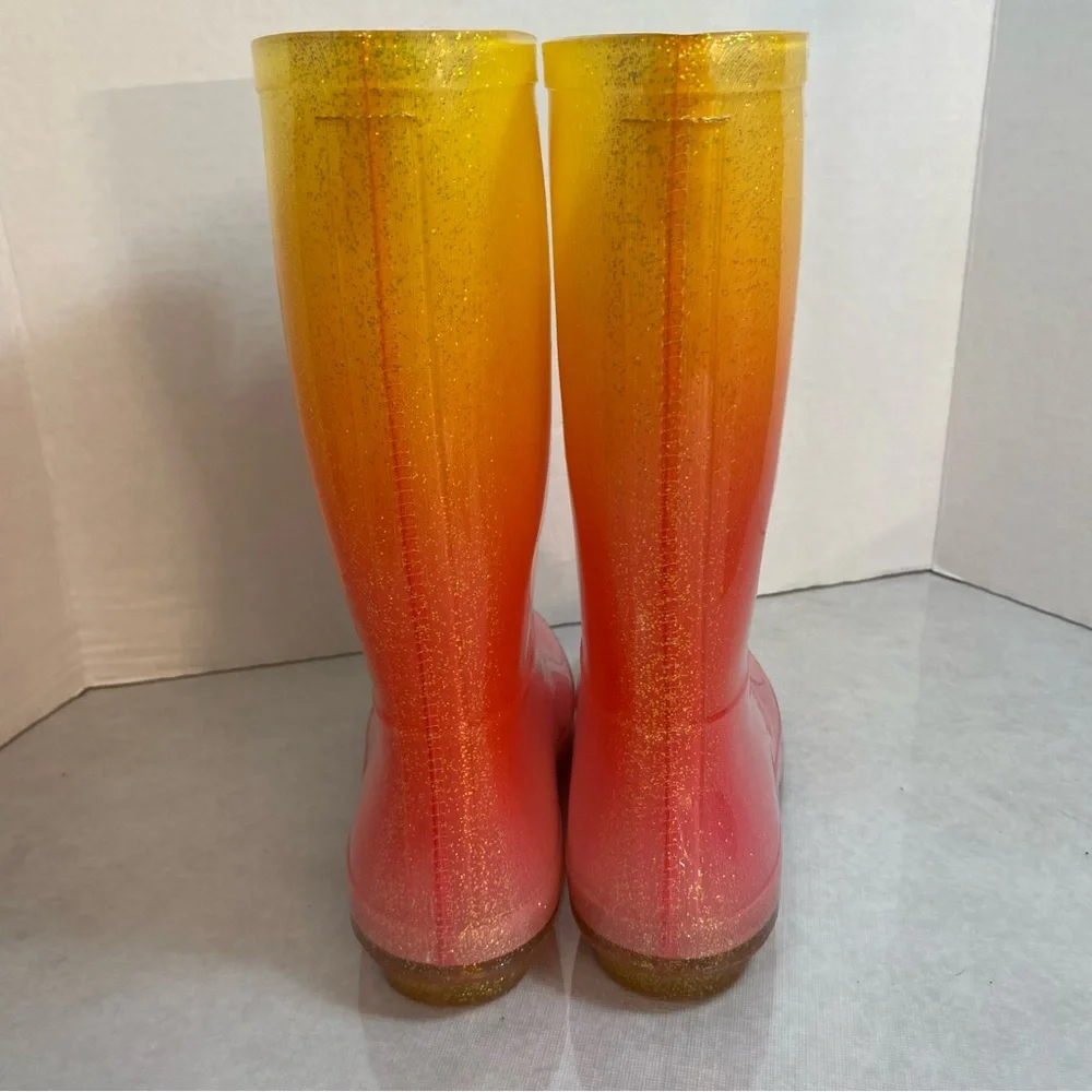 Cat & Jack Glitter Ombre Rain Boots Pink Yellow Size 2 Girls